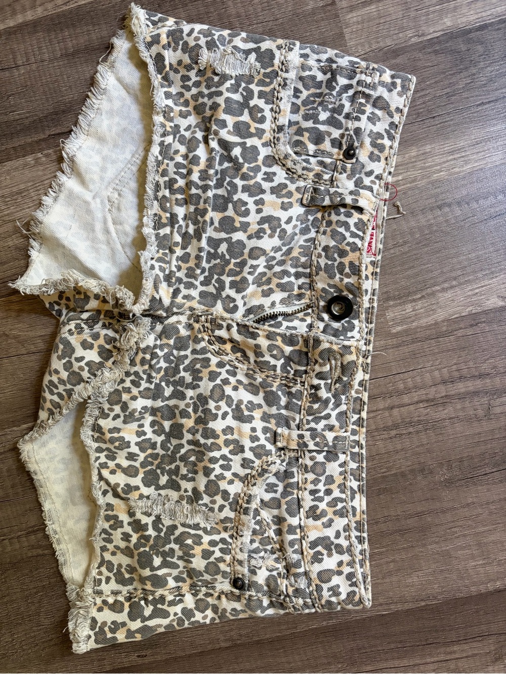 H&M Leopard Print Denim Shorts in Cream, Tan & Gray